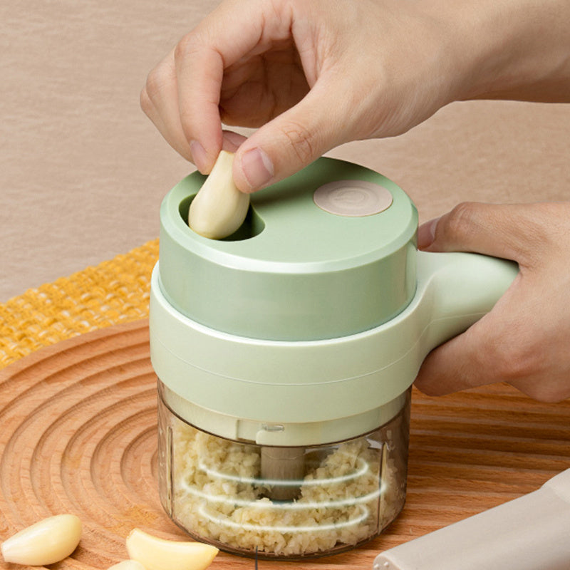 4 In 1 Vegetable Chopper Handheld Electric Vegetable Cutter Set Portable Wireless Garlic Mud Masher Garlic Press And Slicer Set Multifunctional Electric Mini Food Processor