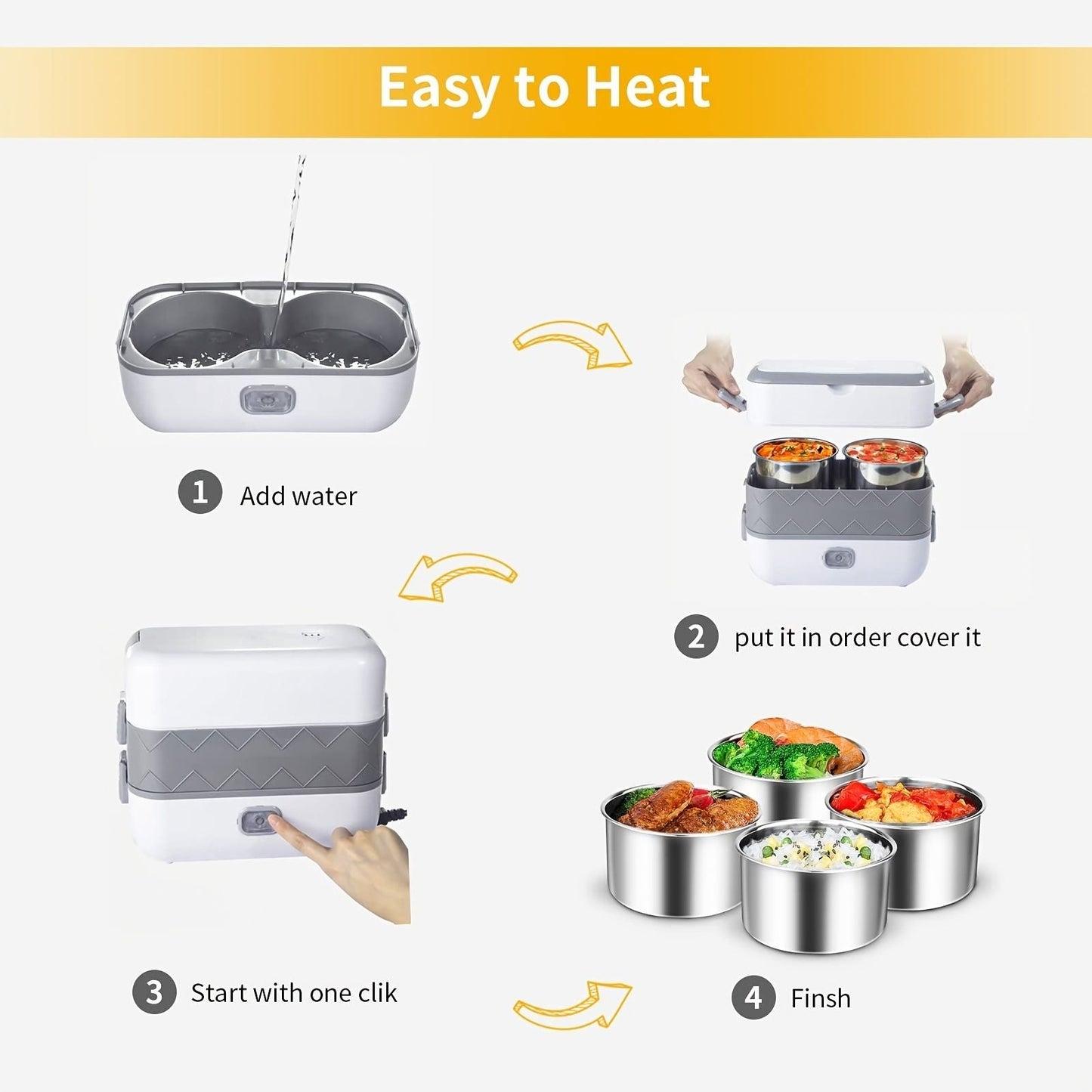1pc Electric Lunch Box; Food Heater; Portable Food Warmer For Home And Office; Self Heating Lunch Box; Stainless Steel Food Container; Heated Bento Box For Adult; 2000ml/70oz (110V; 200W)