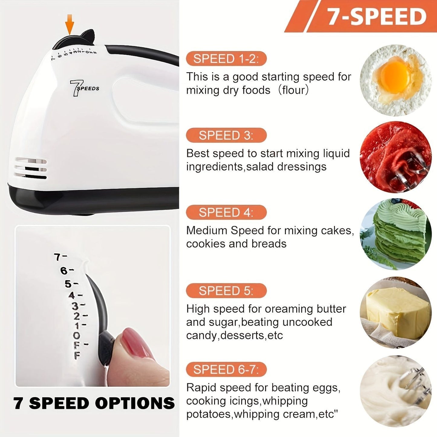 1pc 7 Speeds Electric Hand Mixer; Household Portable Powerful Handheld Electric Mixer; Hand-held Egg Beater; Small Whipping Cream Mixer For Cake; Baking; Cooking; Dessert