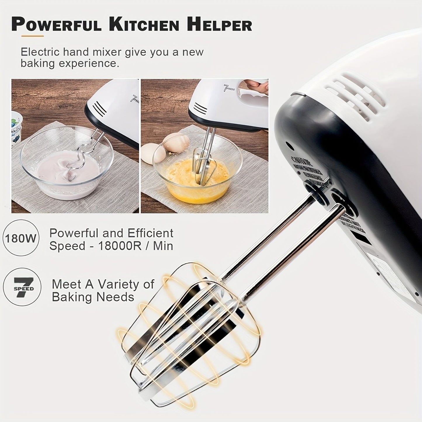 1pc 7 Speeds Electric Hand Mixer; Household Portable Powerful Handheld Electric Mixer; Hand-held Egg Beater; Small Whipping Cream Mixer For Cake; Baking; Cooking; Dessert