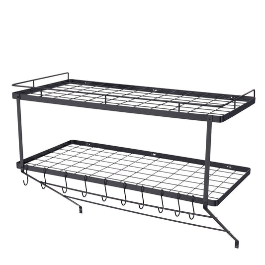 Pot Rack Wall Mounted, 30 inch Pot and Pan Hanging Rack, Pot and Pan Hanger with 12 S Hooks, 55 lbs Loading Weight, Ideal for Pans, Utensils, Cookware in Kitchen
